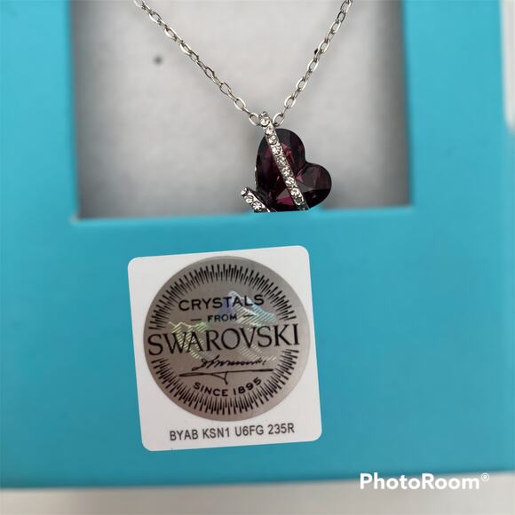 Sophisticated Style Swarovski Heart Necklace Purple Pendant Crystal Rope 18" - Picture 5 of 9